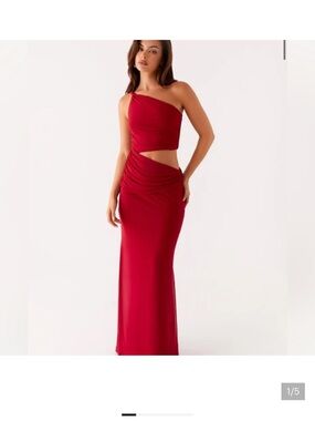 Peppermayo One-Shoulder Red Cutout Maxi Gown